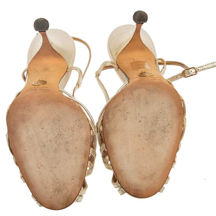 Pre Owned Dolce & Gabbana Metallic Gold Leather Slingback Sandals Size 41