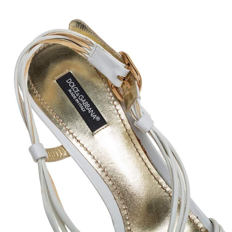 Pre Owned Dolce & Gabbana White Leather Slingback Sandals Size 40