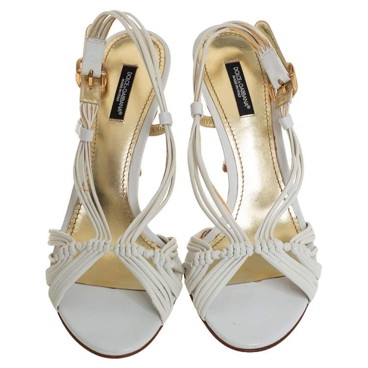 Pre Owned Dolce & Gabbana White Leather Slingback Sandals Size 40