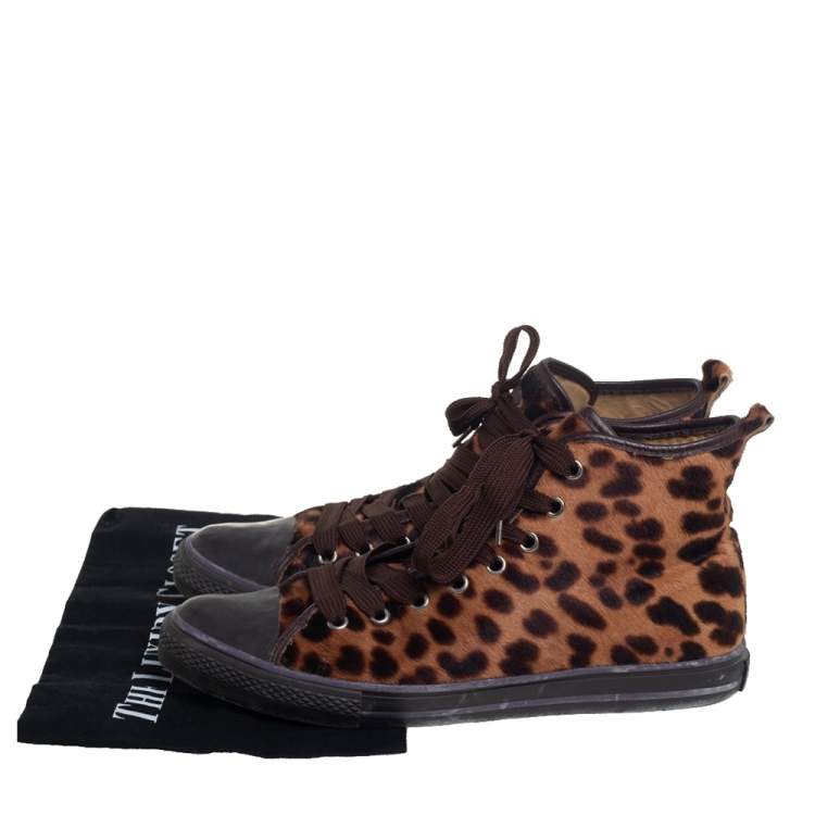 مملوكة مسبقًا Dolce & Gabbana Brown Leopard Print Calf Hair High Top Sneakers Size 38