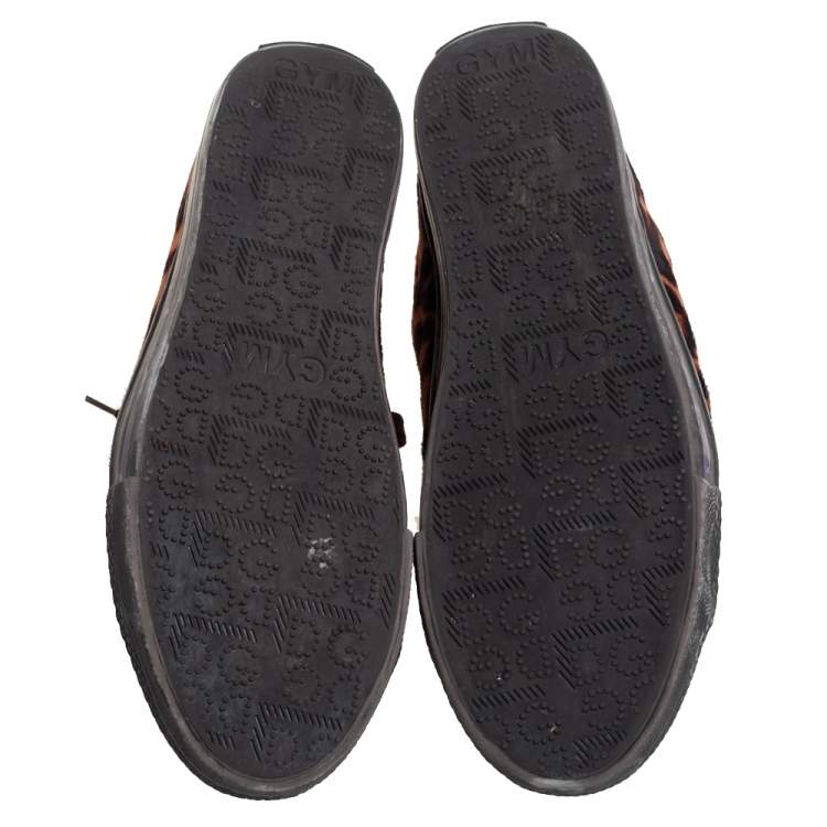 مملوكة مسبقًا Dolce & Gabbana Brown Leopard Print Calf Hair High Top Sneakers Size 38
