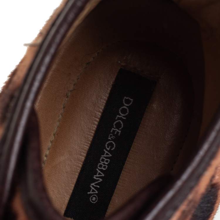 مملوكة مسبقًا Dolce & Gabbana Brown Leopard Print Calf Hair High Top Sneakers Size 38