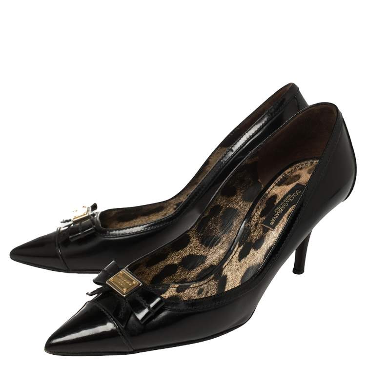 Pre Owned Dolce & Gabbana Black Patent Leather Bow Pointed Toe Pumps Size 38