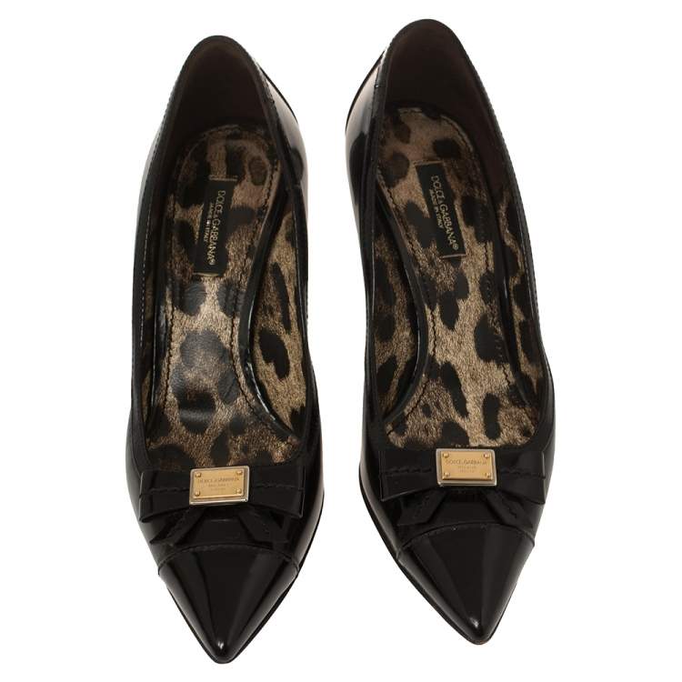 Pre Owned Dolce & Gabbana Black Patent Leather Bow Pointed Toe Pumps Size 38