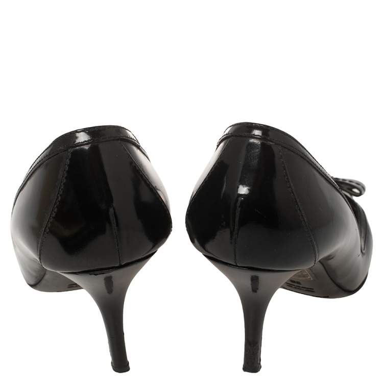 Pre Owned Dolce & Gabbana Black Patent Leather Bow Pointed Toe Pumps Size 38