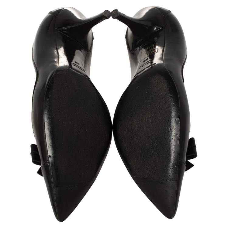 Pre Owned Dolce & Gabbana Black Patent Leather Bow Pointed Toe Pumps Size 38