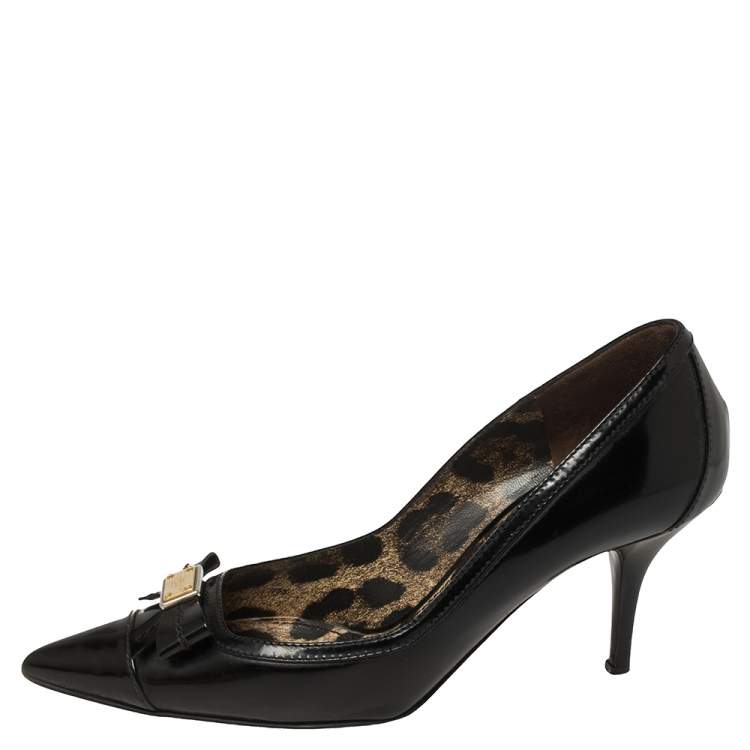 Pre Owned Dolce & Gabbana Black Patent Leather Bow Pointed Toe Pumps Size 38