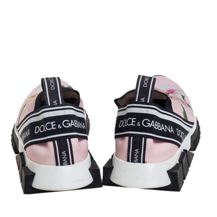 Pre Owned Dolce & Gabbana Pink Floral Knit Fabric Sorrento Slip-On Sneakers Size 38