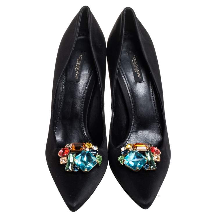Pre Owned Dolce & Gabbana Black Satin Crytal Embellished Pumps Size 39