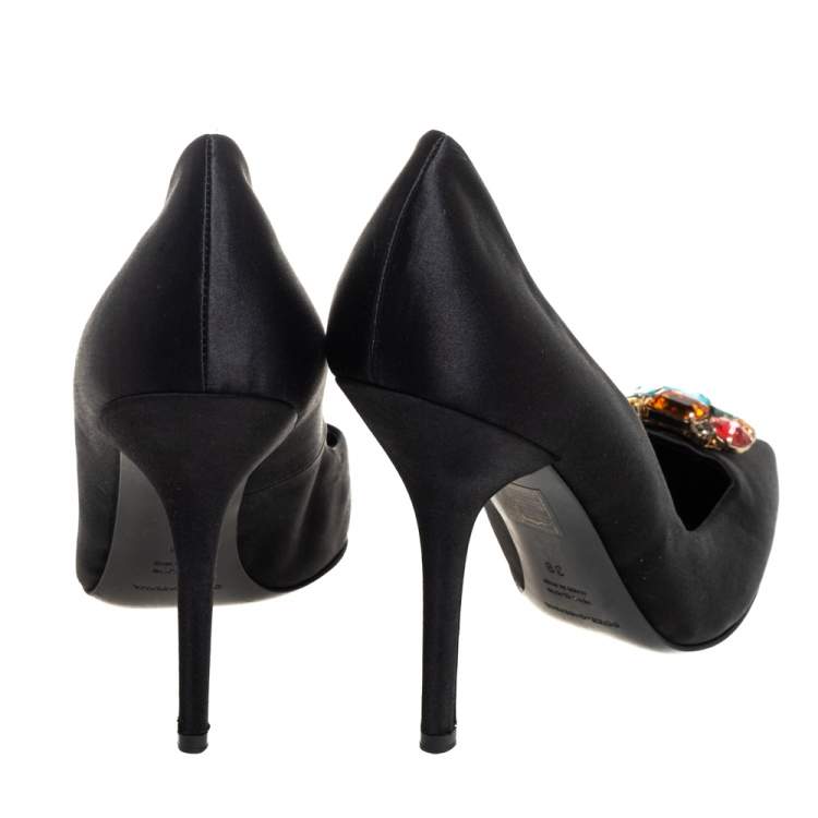 Pre Owned Dolce & Gabbana Black Satin Crytal Embellished Pumps Size 39
