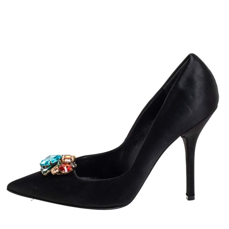 Pre Owned Dolce & Gabbana Black Satin Crytal Embellished Pumps Size 39