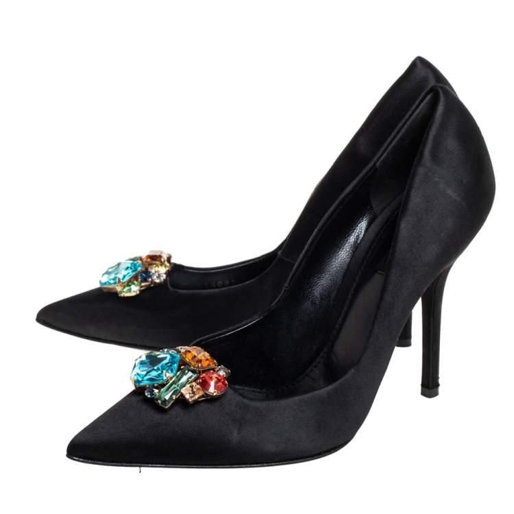 Pre Owned Dolce & Gabbana Black Satin Crytal Embellished Pumps Size 39