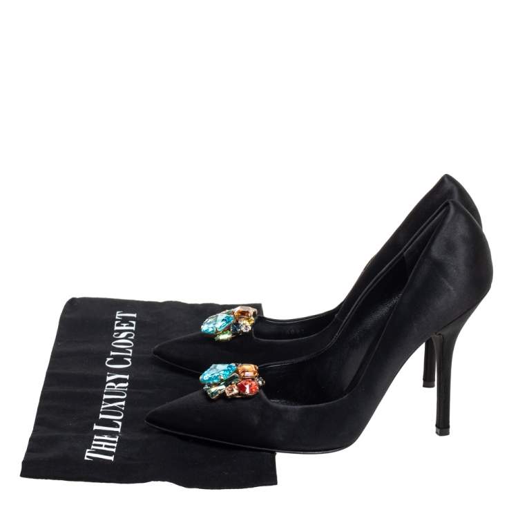 Pre Owned Dolce & Gabbana Black Satin Crytal Embellished Pumps Size 39