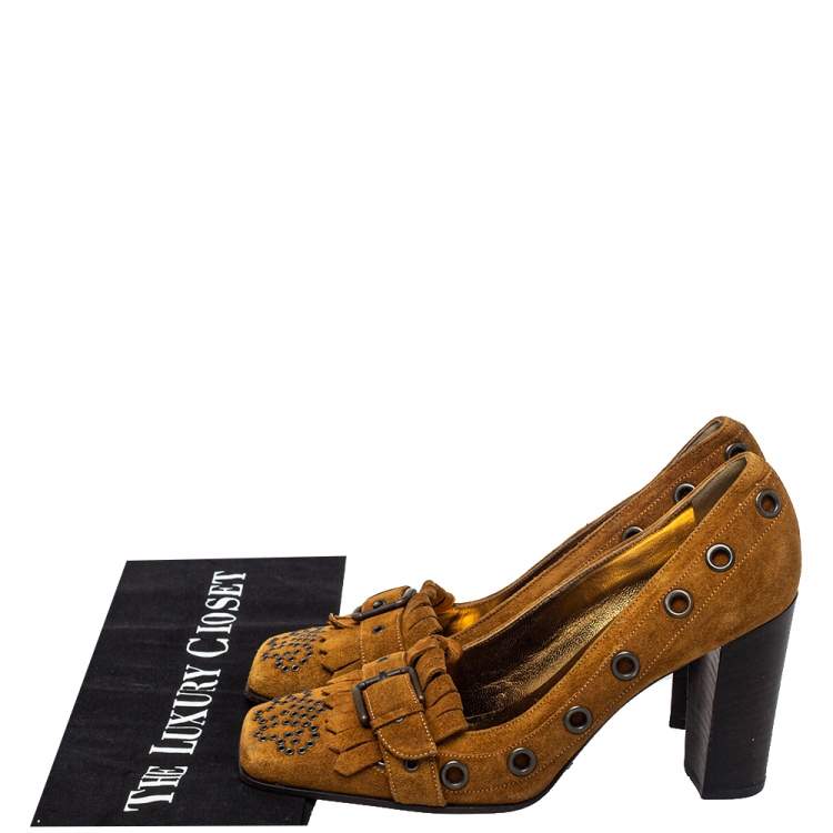 Pre Owned Dolce & Gabbana Brown Suede Block Heel Pumps Size 37