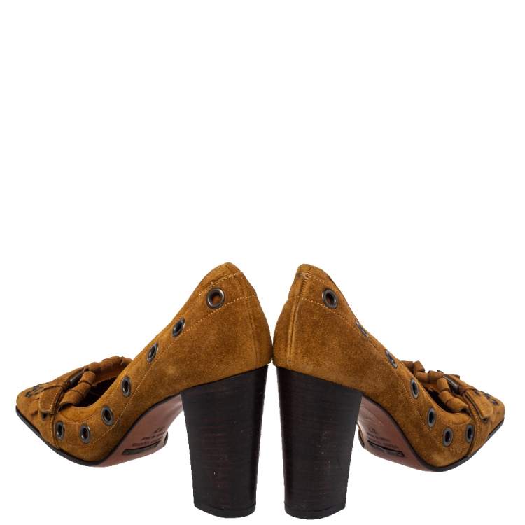 Pre Owned Dolce & Gabbana Brown Suede Block Heel Pumps Size 37