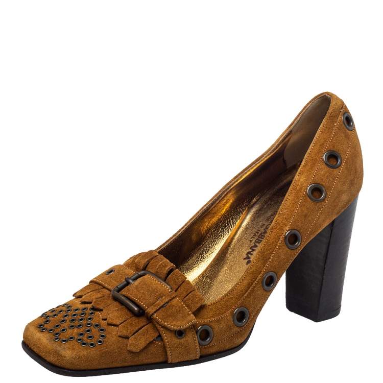 Prada Brown Leather Embroidered Wooden Block Heel Ankle Strap Sandals Size  40 Prada | TLC