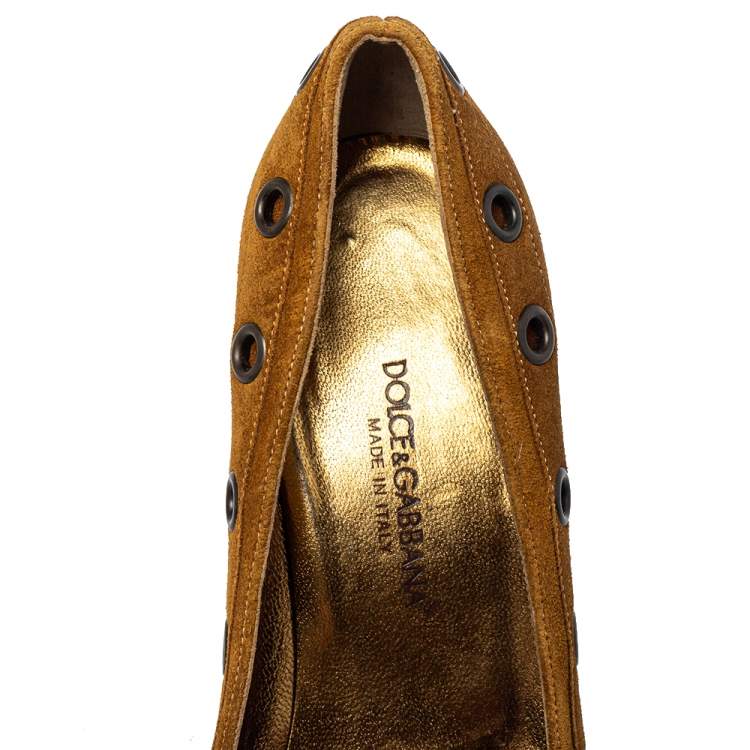 Pre Owned Dolce & Gabbana Brown Suede Block Heel Pumps Size 37