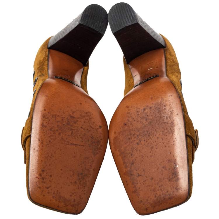 Pre Owned Dolce & Gabbana Brown Suede Block Heel Pumps Size 37