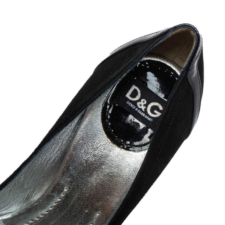 Pre Owned Dolce & Gabbana Black Suede And Patent Leather Block Heel Pumps Size 37