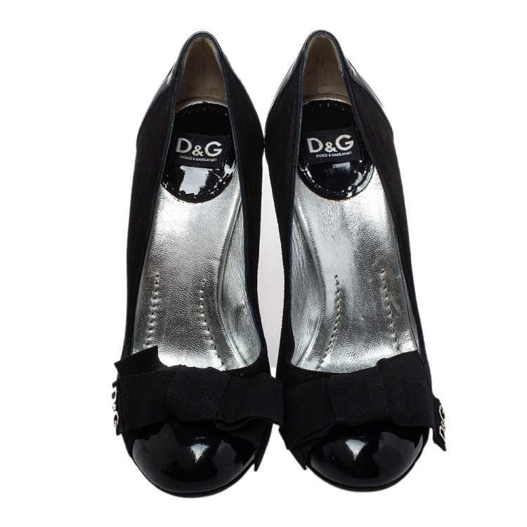 Pre Owned Dolce & Gabbana Black Suede And Patent Leather Block Heel Pumps Size 37
