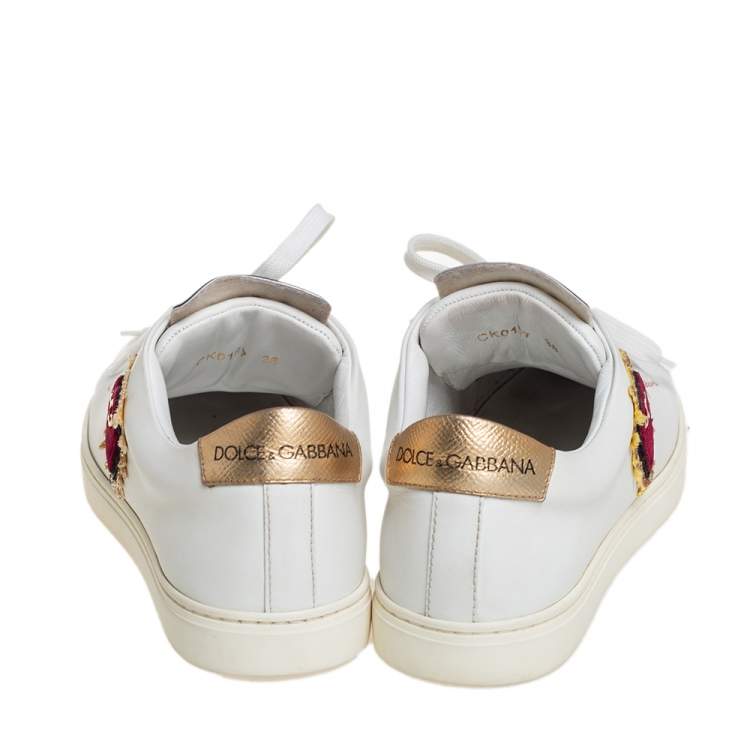 Pre Owned Dolce & Gabbana White Leather Heart Low Top Sneakers size 38