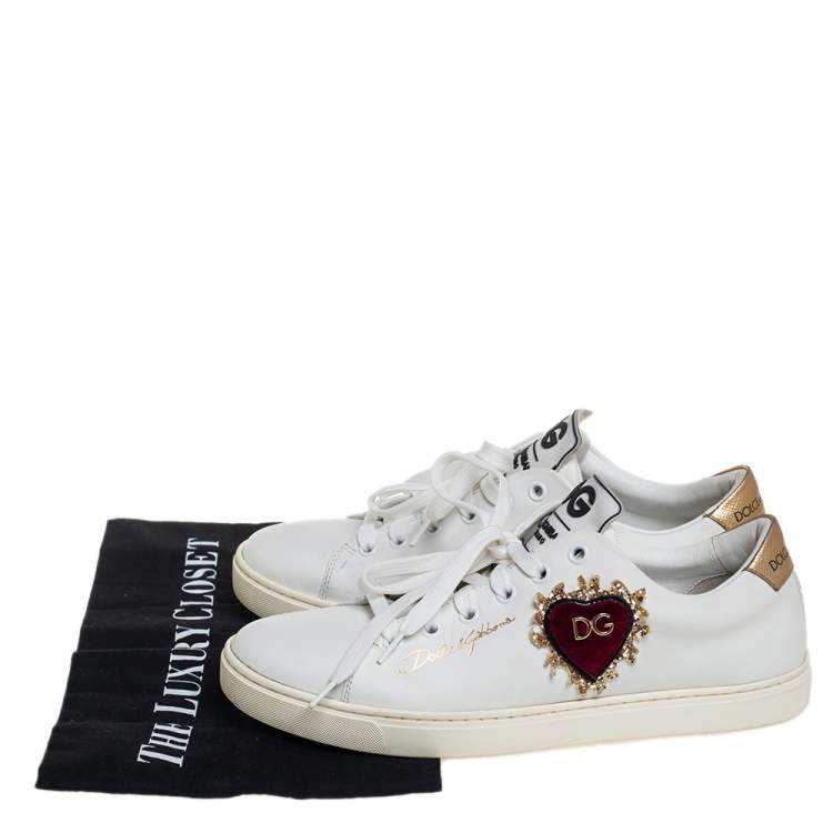 Pre Owned Dolce & Gabbana White Leather Heart Low Top Sneakers size 38