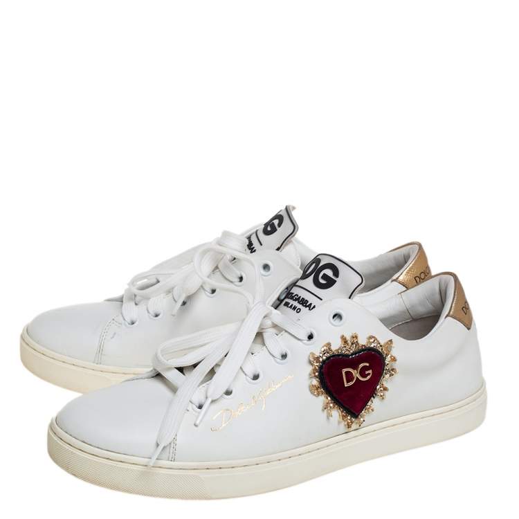 Pre Owned Dolce & Gabbana White Leather Heart Low Top Sneakers size 38
