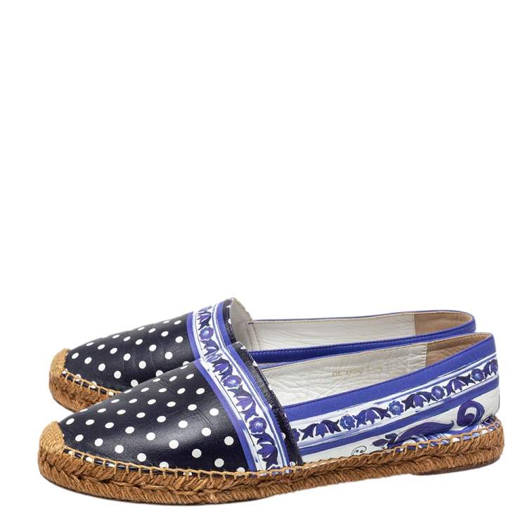 Pre Owned Dolce & Gabbana Multicolor Polka dot Print Leather Espadrille Flats Size 41