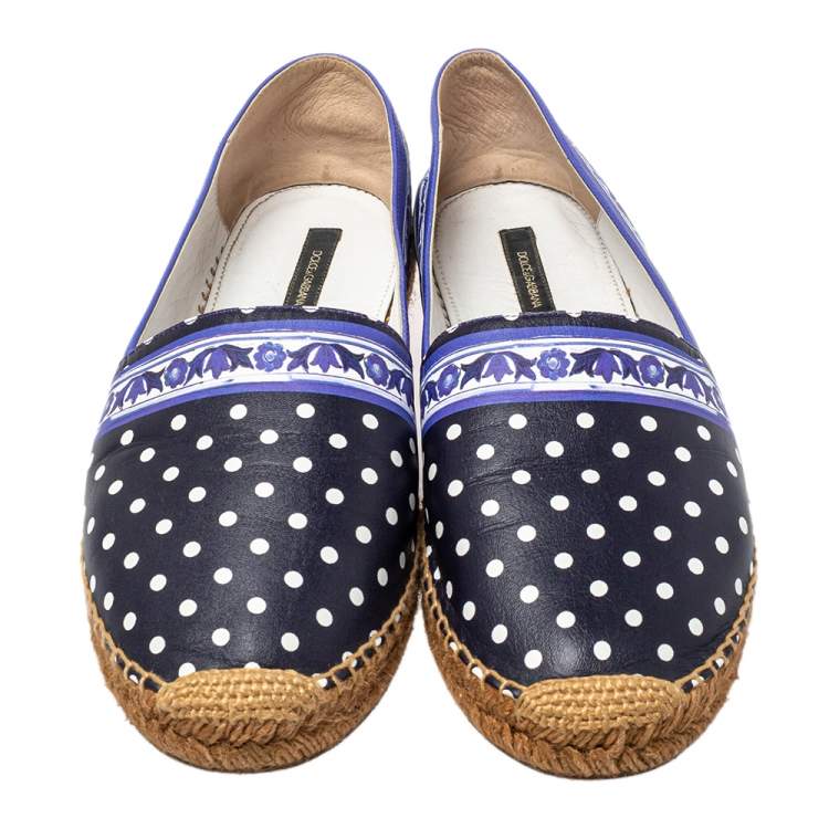 Pre Owned Dolce & Gabbana Multicolor Polka dot Print Leather Espadrille Flats Size 41