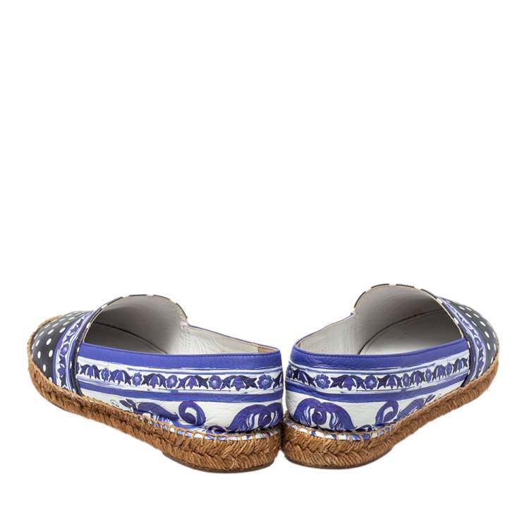 Pre Owned Dolce & Gabbana Multicolor Polka dot Print Leather Espadrille Flats Size 41