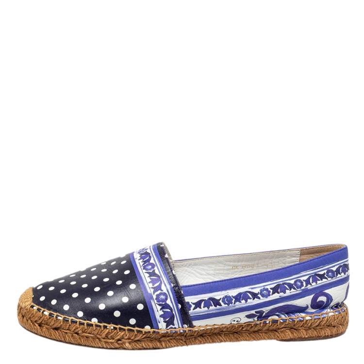 Pre Owned Dolce & Gabbana Multicolor Polka dot Print Leather Espadrille Flats Size 41