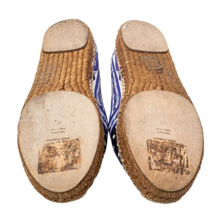 Pre Owned Dolce & Gabbana Multicolor Polka dot Print Leather Espadrille Flats Size 41