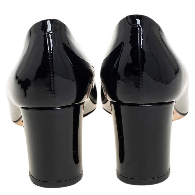 Pre Owned Dolce & Gabbana Black Patent Leather Crystal Embellished Block Heel Pumps Size 40