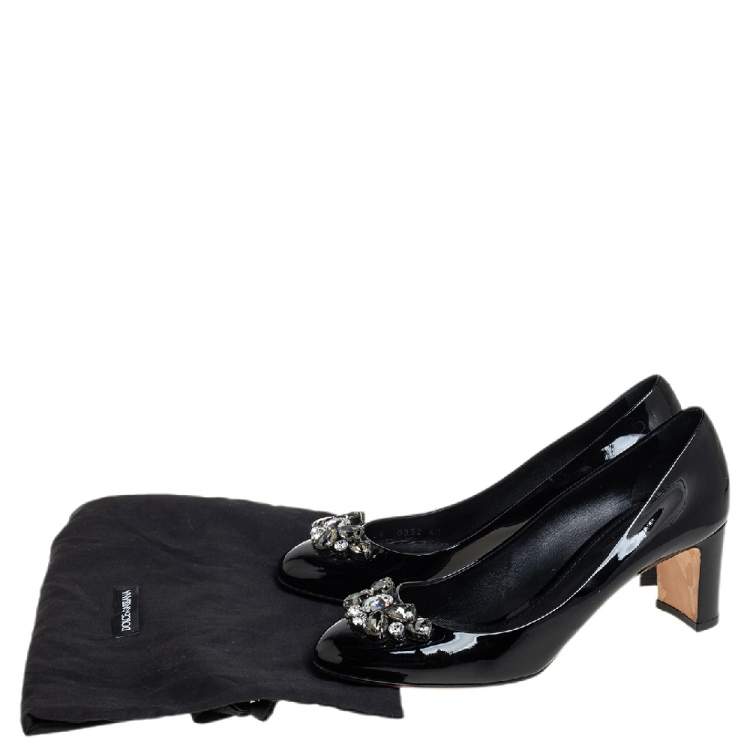 Pre Owned Dolce & Gabbana Black Patent Leather Crystal Embellished Block Heel Pumps Size 40