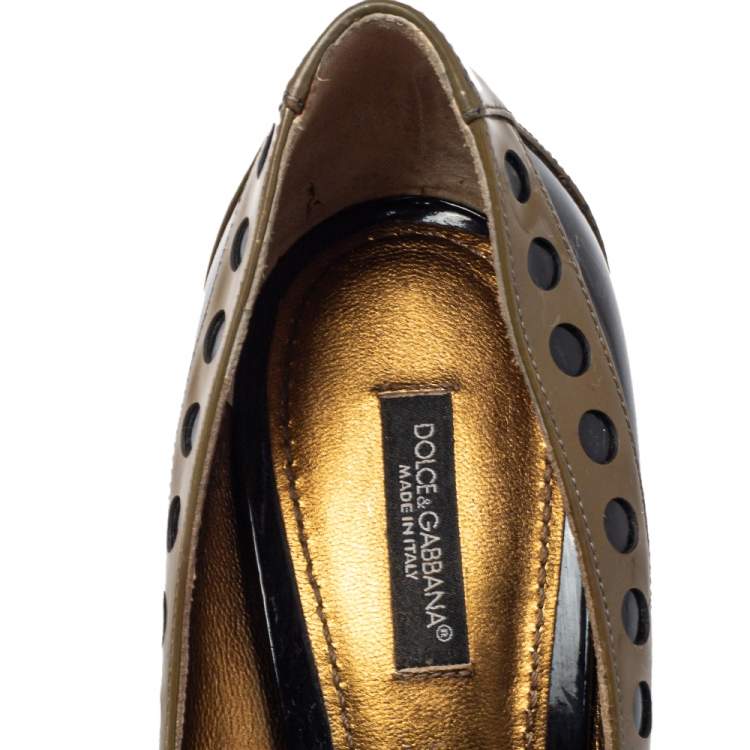 Pre Owned Dolce & Gabbana Black/Brown Patent Leather Peep Toe Pumps Size 39.5