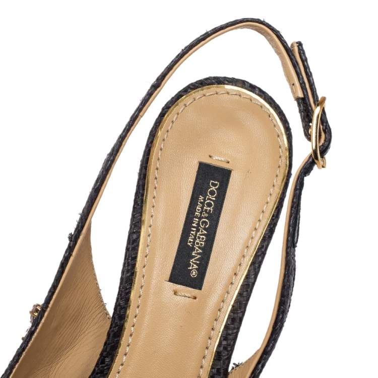 Pre Owned  Dolce & Gabbana Black Leather Embellished Slingback Pumps Size 36