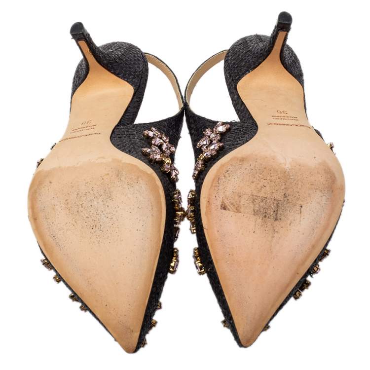 Pre Owned  Dolce & Gabbana Black Leather Embellished Slingback Pumps Size 36
