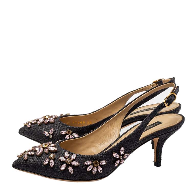 Pre Owned  Dolce & Gabbana Black Leather Embellished Slingback Pumps Size 36