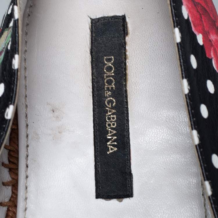 Pre Owned Dolce & Gabbana White Floral Print Leather Espadrille Flats Size 38