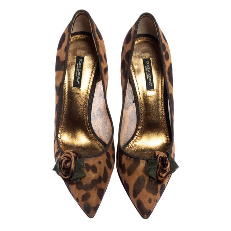 Pre Owned Dolce & Gabbana Brown Leopard Print Fabric Pointed Toe Pumps Size 38