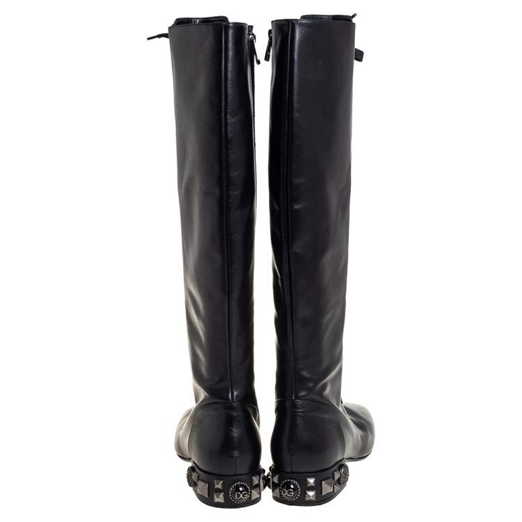 Pre Owned Dolce & Gabbana Black Leather Jackie Lace Up Knee Length Boots Size 41