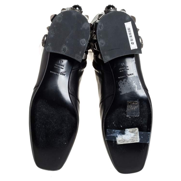 Pre Owned Dolce & Gabbana Black Leather Jackie Lace Up Knee Length Boots Size 41
