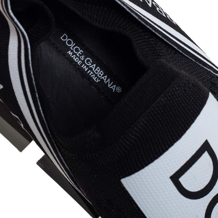 Pre Owned Dolce & Gabbana Black/White Knit Fabric Sorrento Slip On Sneakers Size 39