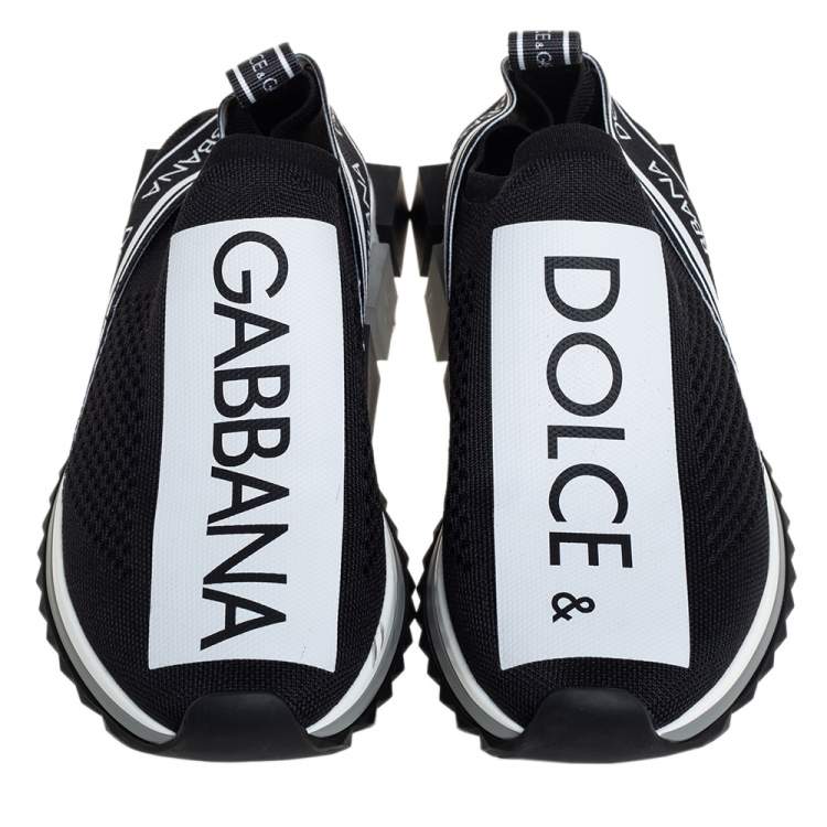 Pre Owned Dolce & Gabbana Black/White Knit Fabric Sorrento Slip On Sneakers Size 39
