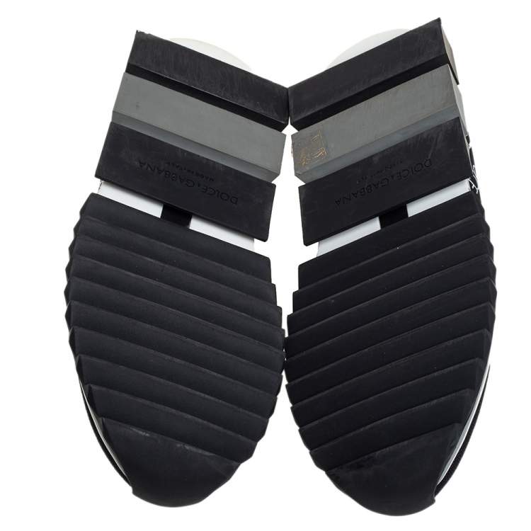 Pre Owned Dolce & Gabbana Black/White Knit Fabric Sorrento Slip On Sneakers Size 39