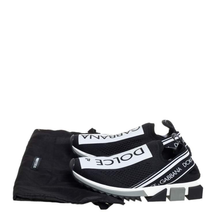 Pre Owned Dolce & Gabbana Black/White Knit Fabric Sorrento Slip On Sneakers Size 39