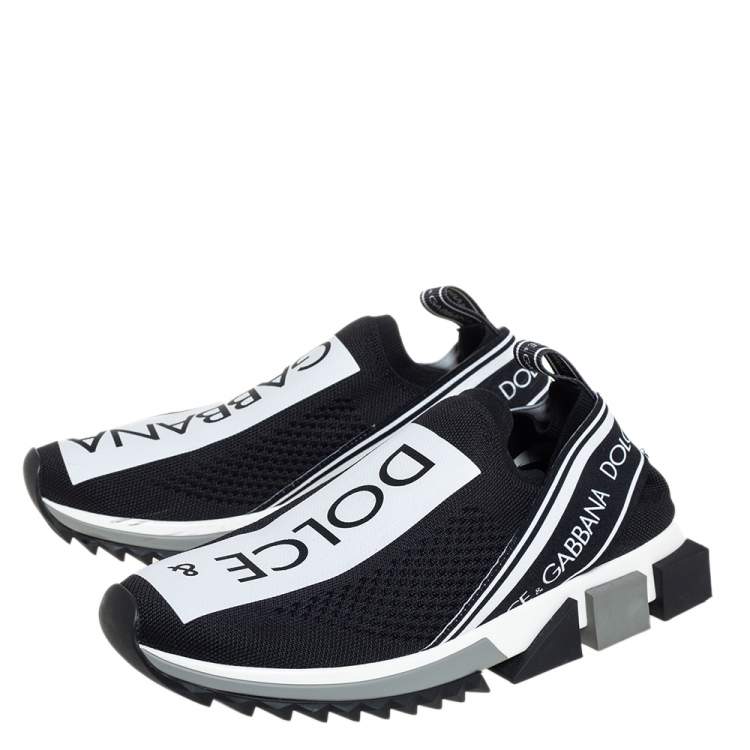 Pre Owned Dolce & Gabbana Black/White Knit Fabric Sorrento Slip On Sneakers Size 39