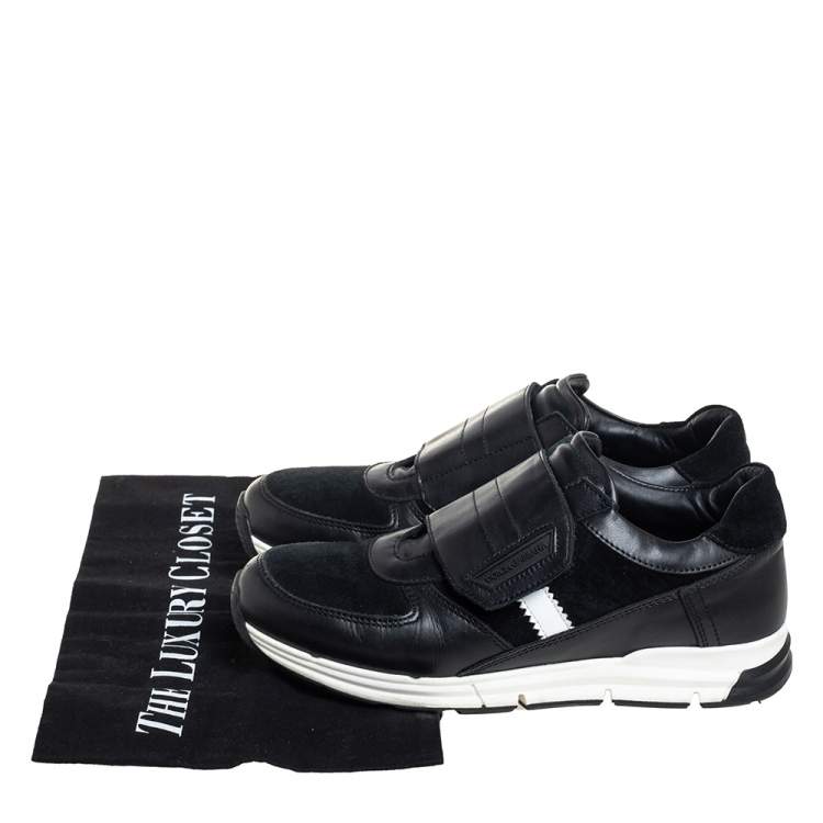 مملوكة مسبقًا Dolce & Gabbana Black Suede And Leather Velcro Strap Low Top Sneakers Size 36