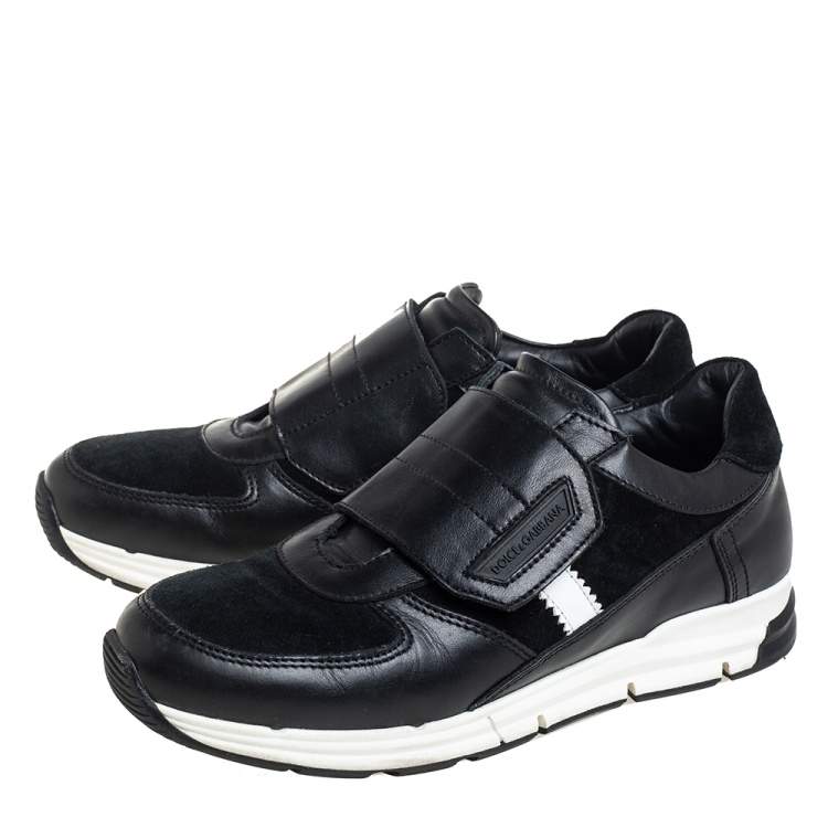مملوكة مسبقًا Dolce & Gabbana Black Suede And Leather Velcro Strap Low Top Sneakers Size 36