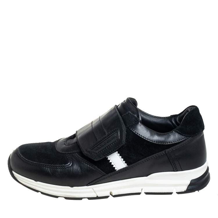 مملوكة مسبقًا Dolce & Gabbana Black Suede And Leather Velcro Strap Low Top Sneakers Size 36